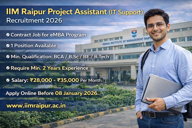 IIM Raipur Project Assistant (IT Support) Recruitment 2026